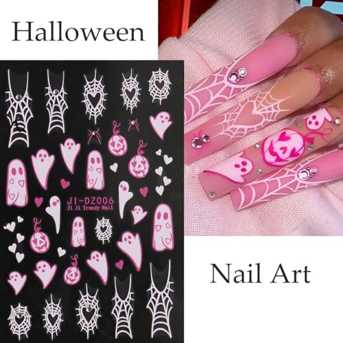Halloween Nail Stickers Ghost Spider Web Decals - Self-Adhesive Nail Art