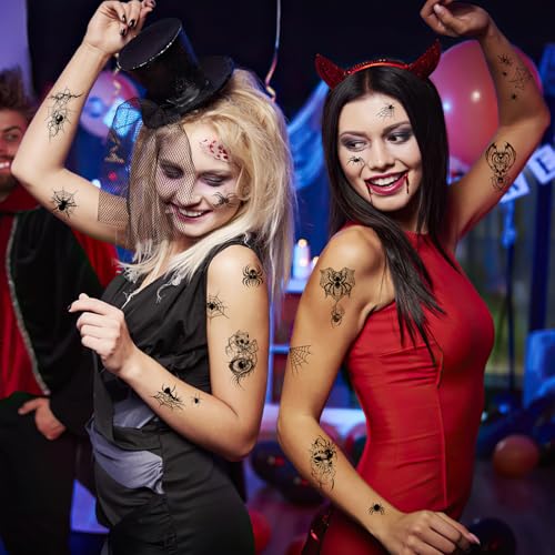 Halloween Spider Temporary Tattoos Set - 20 Sheets, Body & Face Art