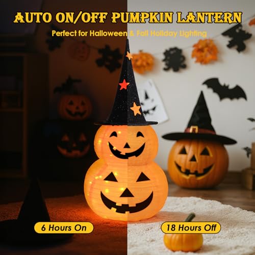 3Ft Pumpkin Halloween Decorations Outdoor with 8 Light Modes Battery Operated Collapsible Jack-o-Lantern for Home Yard Porch