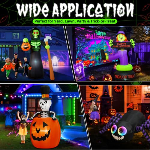 8FT Tall Halloween Inflatable Grim Reaper Skeleton Ghost with Lightshow - Waterproof Yard Decoration