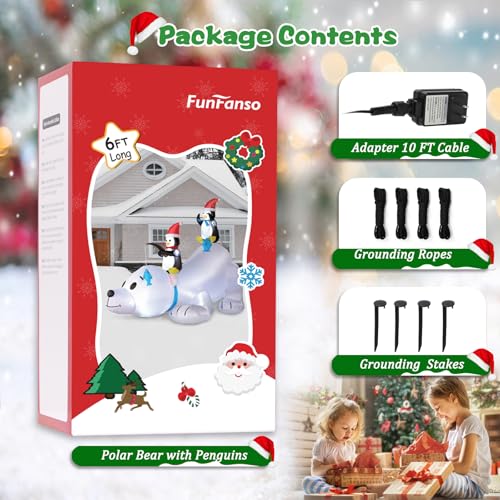 6 Ft Inflatable Christmas Polar Bear with Penguins LED Lights Outdoor Yard Decor