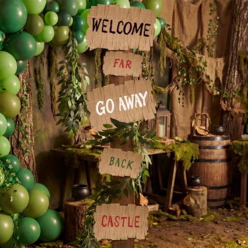 Swamp Themed Party Signs Set - Welcome, Back, Go Away, Castle, Far - Waterproof & Reusable Decor