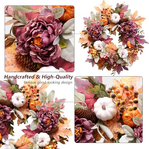 Fall Wreath for Front Door - Autumn Decor with Pink Variation - 20 Inch