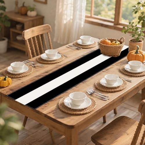 Black and White Halloween Table Runner 13 x 72 Inch Linen Cotton Decor