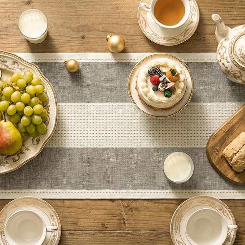 Farmhouse Rustic Table Runner - 13x60 Inch Brown Macrame Fabric for Dining & Holiday Decor