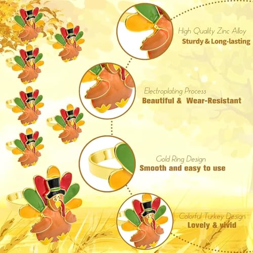 Turkey Napkin Rings Set of 12 for Thanksgiving Fall Table Decor - Harvest Turkey Variation