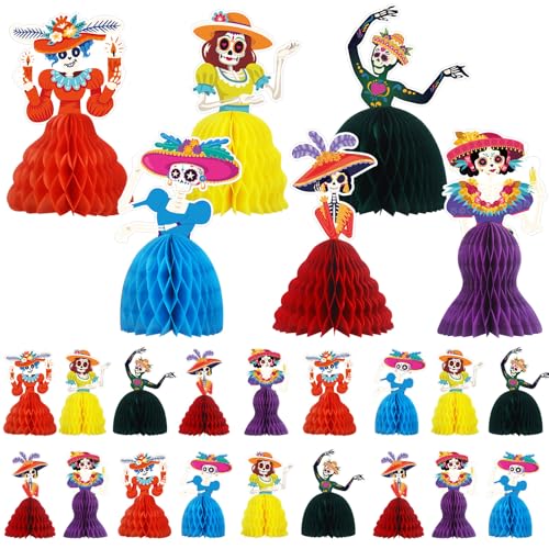 24 Pcs Day of the Dead Decorations Centerpieces - Colorful Sugar Skull Party Supplies