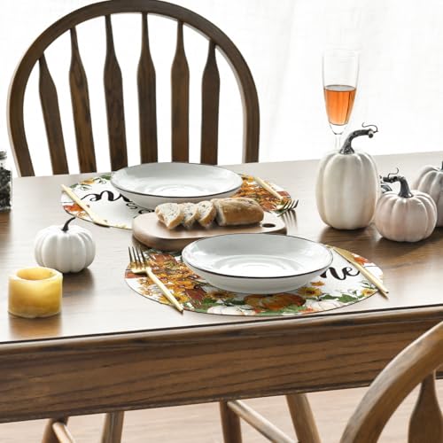 Artoid Mode Beige Cross Pumpkins Fall Round Placemat Set of 4 - 14 Inch