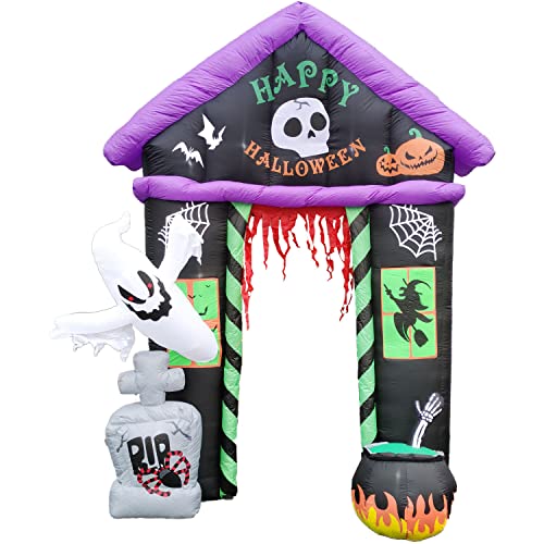 9-ft Haunted House Arch Inflatable with Lights Halloween Outdoor Decorations - Happy Halloween Variation
