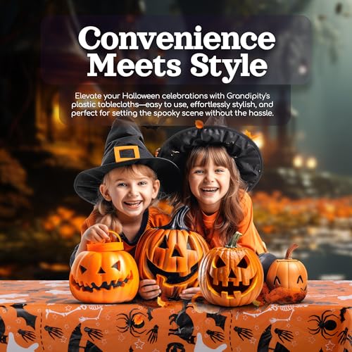 Halloween Skeleton Tablecloth 54x108 Inches Orange Disposable Plastic 6 Pack - Perfect for Parties