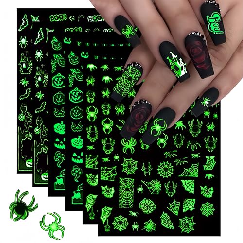 Halloween Nail Art Stickers with 3D Fluorescent Spider Design - Self-Adhesive Decals for Manicure DIY