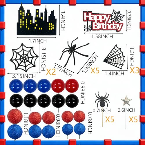 Spider Cake Topper Spider Web Decoration Set - Red-Blue Hero Theme Birthday Party Supplies