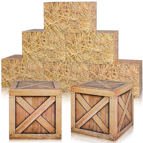 Western Cowboy Hay Bales Boxes Decor - Straw Style, 8 Pack for Party & Event
