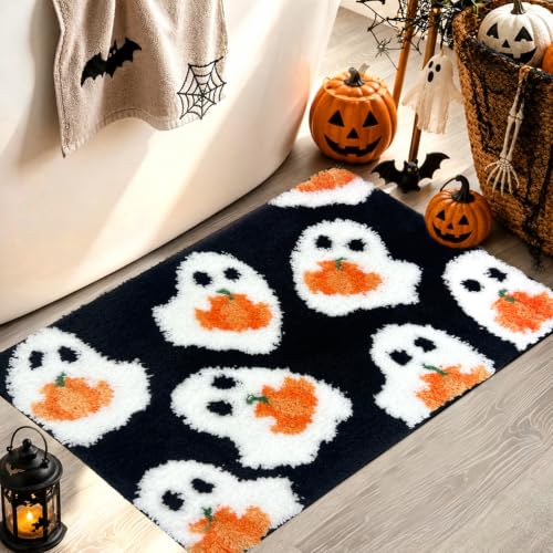 Halloween Black Ghost Bathroom Rug - Non-Slip 17x24 Inch Floor Mat
