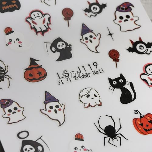 Halloween Nail Art Stickers 3D Self-Adhesive Ghost Pumpkin Skull Design - Style 3