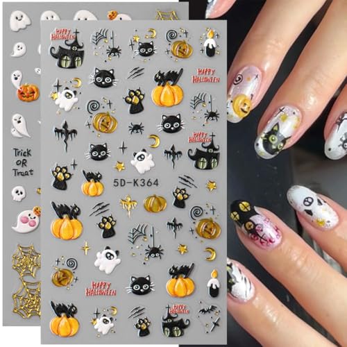Halloween Nail Stickers Spooky & Cute Nail Art Decals Style-17 - 2 Sheets