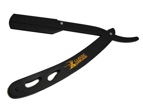 Classic Samurai CS-102 Stainless Steel Professional Barber Straight Edge Shavette Cut Throat Razor (Matte Black + 100 Lord Blades)