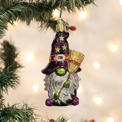 Whimsical Witch Gnome Glass Ornament for Christmas Tree Halloween Decorations - Handcrafted Holiday Charm