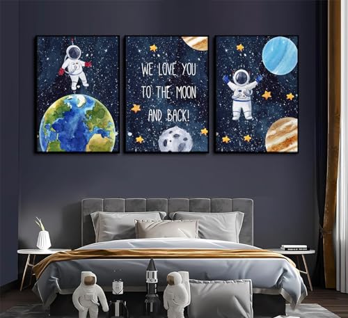 Space Astronaut Canvas Wall Art - Galaxy Planet Posters, 16x24, Set of 3