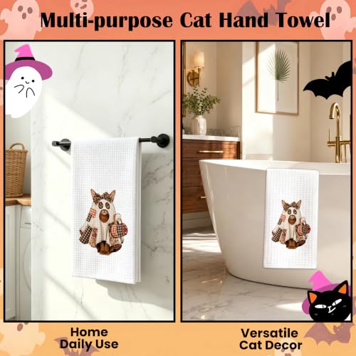 Abyssinian Ghost Halloween Hand Towel - Cat Kitchen Bathroom Decor