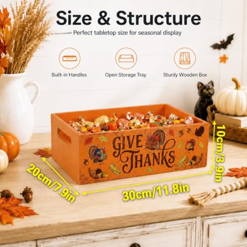 Halloween Candy Bowl Trick or Treat Holder Wooden Double Sided Decor