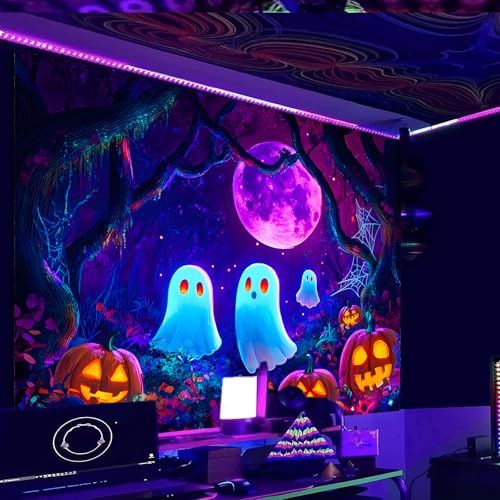 UV Reactive Pumpkin Tapestry 59x51 Inches Neon Blacklight Decor Polyester - Variation of YLU03330