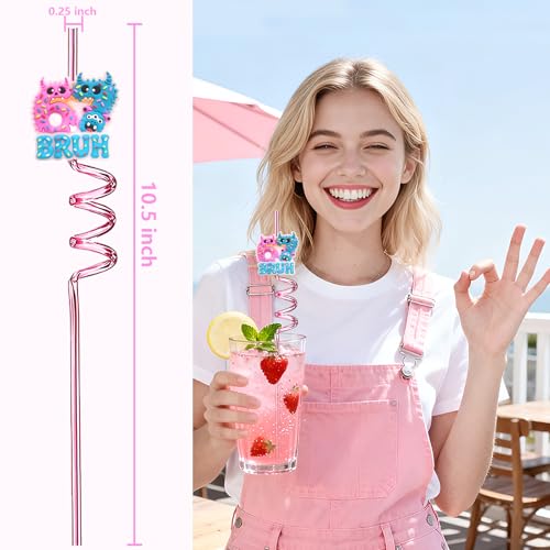 Kids Monster Themed Party Straws - Reusable 8-Pack for Birthdays & Halloween