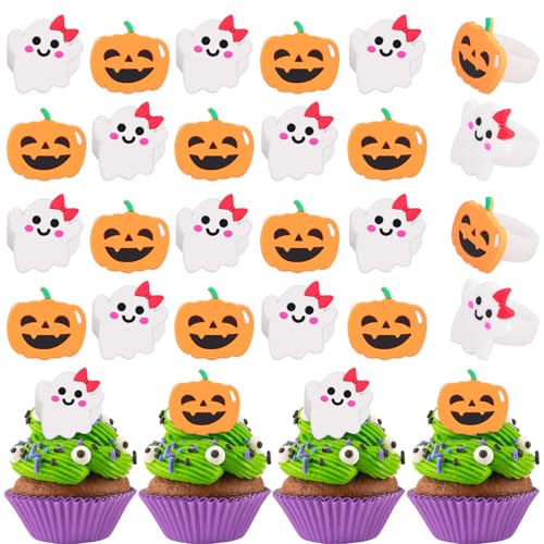 Halloween Cupcake Toppers Set - Ghost and Pumpkin Designs, 30 pcs, Kids & Party Decorations