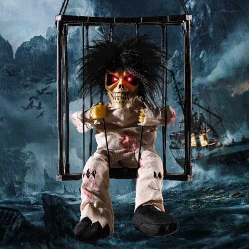 Halloween Animated Scary Skull Prisoner Decoration with Motion Sensor - White