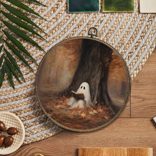 Ghost Fall Round Wall Art Decor - Halloween Bookish Rustic Autumn 10x10in - Variation 4