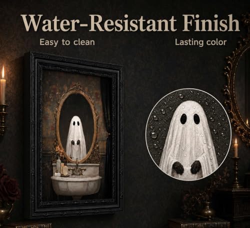 Ghost Halloween Canvas Wall Art 16x12 Inches - Framed Gothic Ghost Decoration