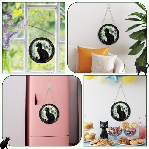 Black Cat & Moon Stained Glass Suncatcher Window Hanging Decoration - Variation: Black Cat