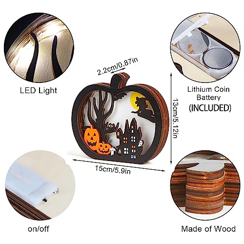 Halloween Wooden Table Sign Light Up Pumpkin Upgraded Halloween Decor