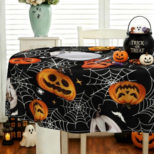 Oval Halloween Pumpkin Tablecloth 54x72 Inch Black Horror Decor Waterproof Polyester