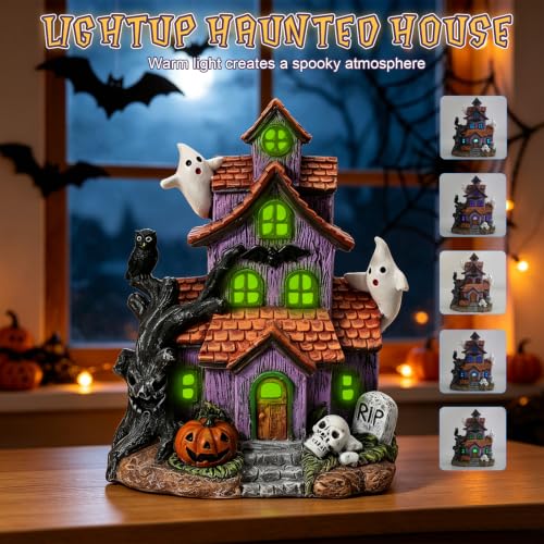 Lighted Halloween Village House with LED Lights - Haunted House Decor, Spooky Tabletop Display