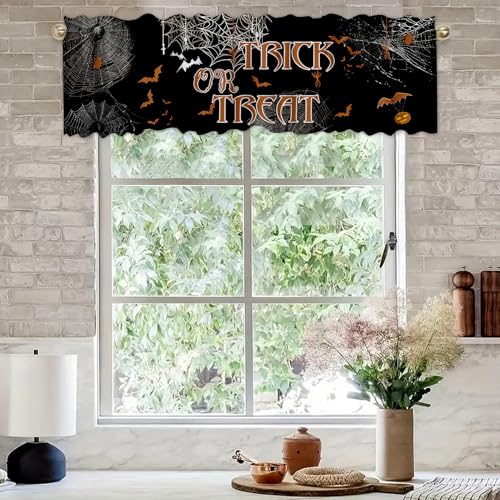 Halloween Cobweb Window Valance - Black Trick or Treat 54x18 Inches Kitchen Bathroom Decor