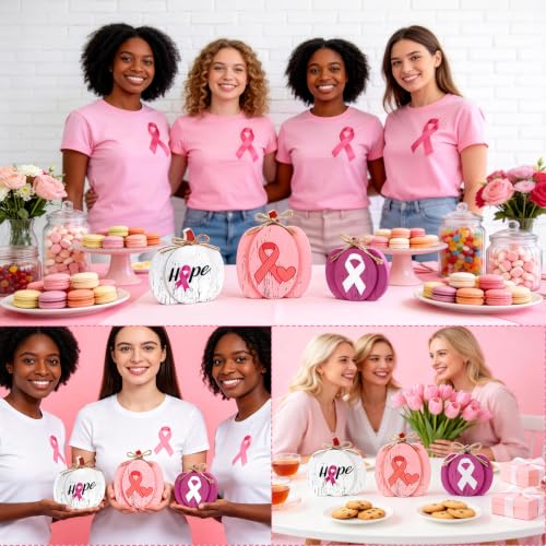 Breast Cancer Awareness Pink Pumpkin Table Centerpieces - Pack of 3