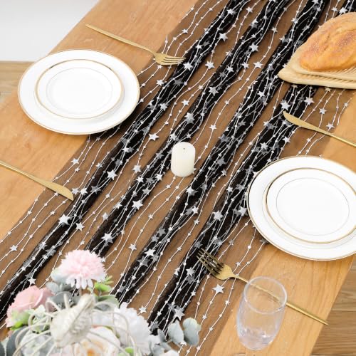 SoarDream Black Silver Foil Star Table Runner 29x120 Inch - Halloween Decor
