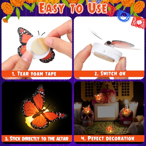 24-Pack LED Monarch Butterfly Night Lights Halloween Day of The Dead Wall Stickers