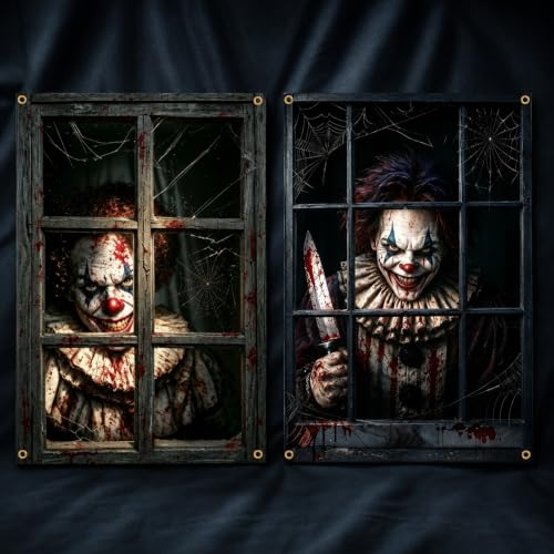 Halloween Scary Clown Window Decor Set - Crazy Clowns Variant, 32 x 47 Inches