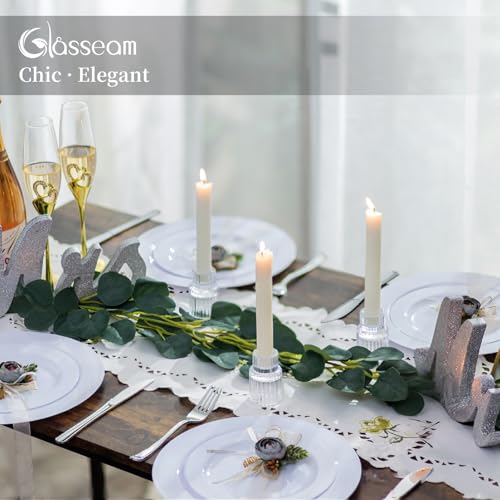Glass Taper Candle Holders 2 Pcs Small Clear Table Decor - Elegant & Durable