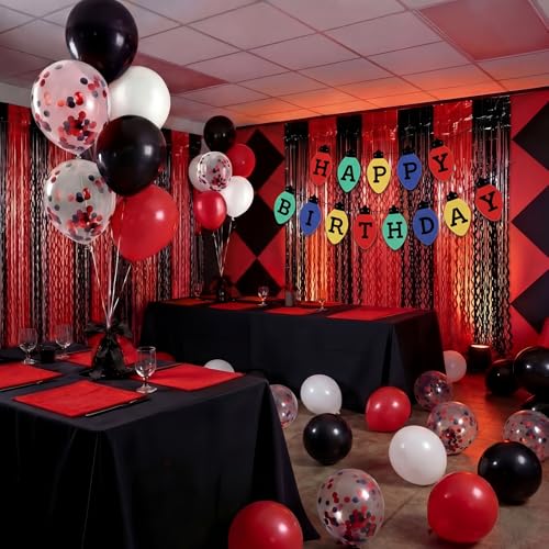 Spooky Black and Red Party Decorations Set with Balloons and Fringe Backdrop