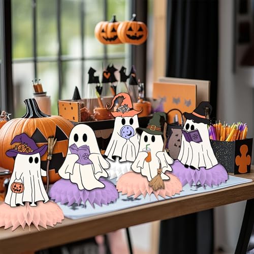 Halloween Ghost Honeycomb Centerpieces - Pink 9-Piece Party Table Decor for Halloween & Baby Shower