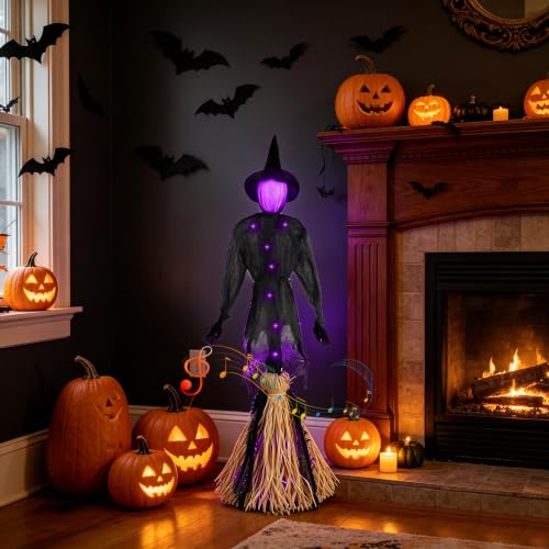 Purple Walking Style Animated Witch Broom Halloween Decor Light & Sound