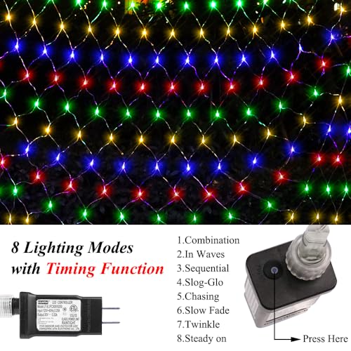 Outdoor Mesh Christmas Net Lights 100LED Connectable String Light with 8 Modes - 5ft x 5ft, Colorflu