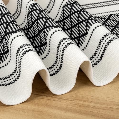 Boho Table Runner and Placemat Set - Black and White, 72 Inch, 6 Pieces