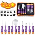 Halloween Pumpkin Carving Kit - 10-Piece Stainless Steel Tools with Stencils - Purple Variation