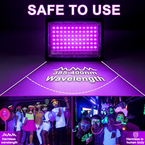2 Pack 100W UV Black Lights for Glow Party Waterproof Stage Halloween Body Painting