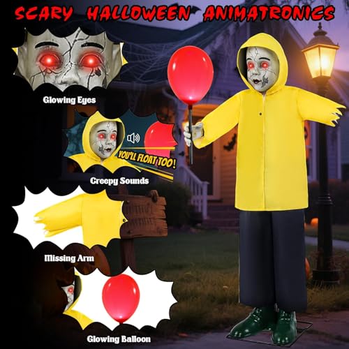 Halloween Animatronic 4FT Life Size Scary Zombie Boy Prop with Sound & Lights - Outdoor Decor