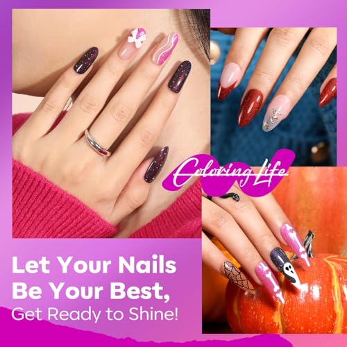Fall Nail Polish Set - 6 Color Glitter & Shimmer Collection - Night Variation